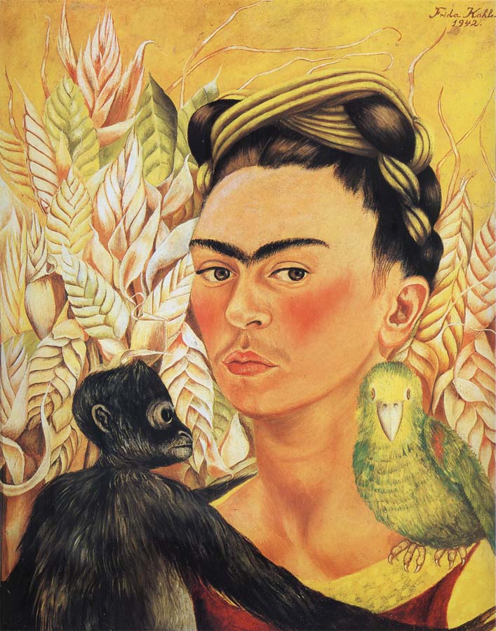 Self-Portrait with Monkey and Parrot